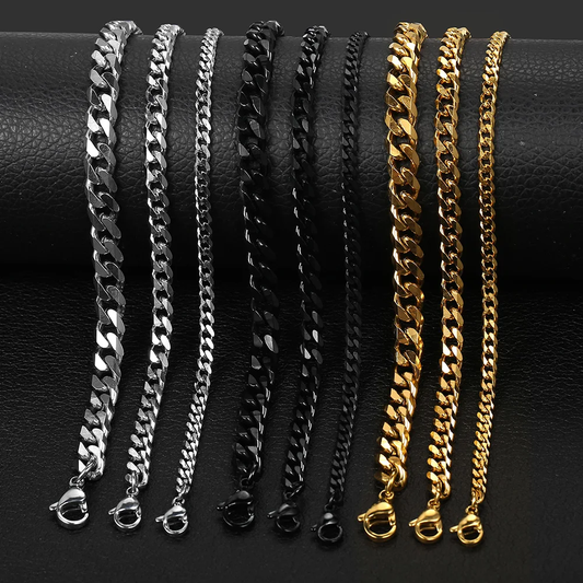 Black Gold and Silver Cuban Link Chain